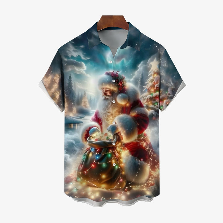 Christmas Santa Claus Colorful Light String Short Sleeve Shirt 2411003288