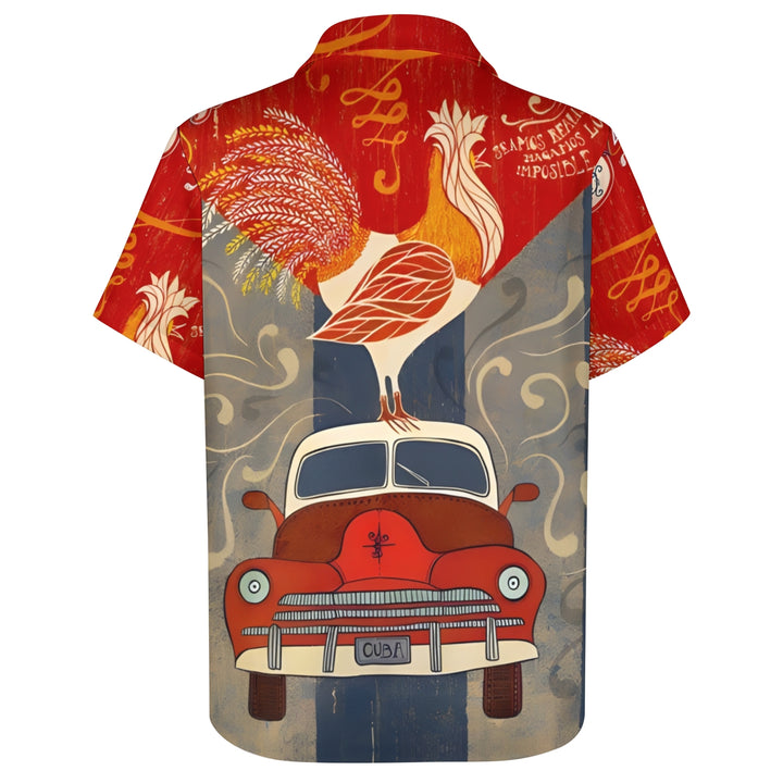 Men's Rooster Car Print Casual Short Sleeve Shirt 2404000452