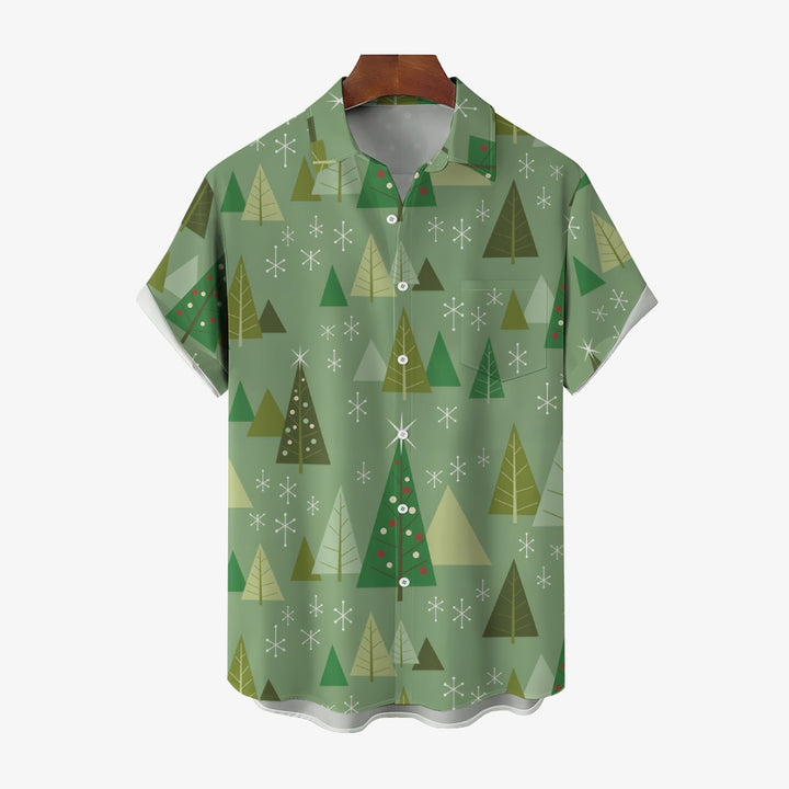 Christmas Tree Geometric Print Short Sleeve Shirt 2410006306