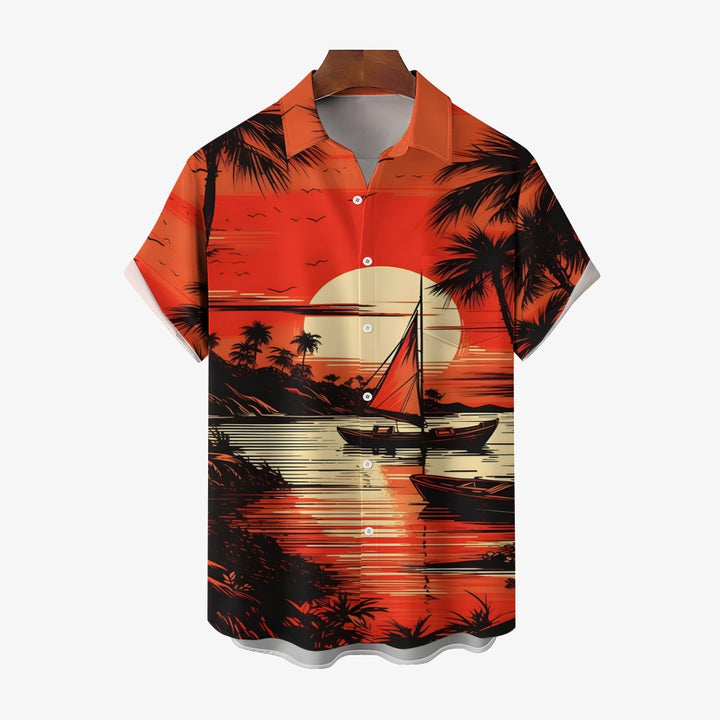 Men's Sunset Print Casual Short Sleeve Shirt 2403000536