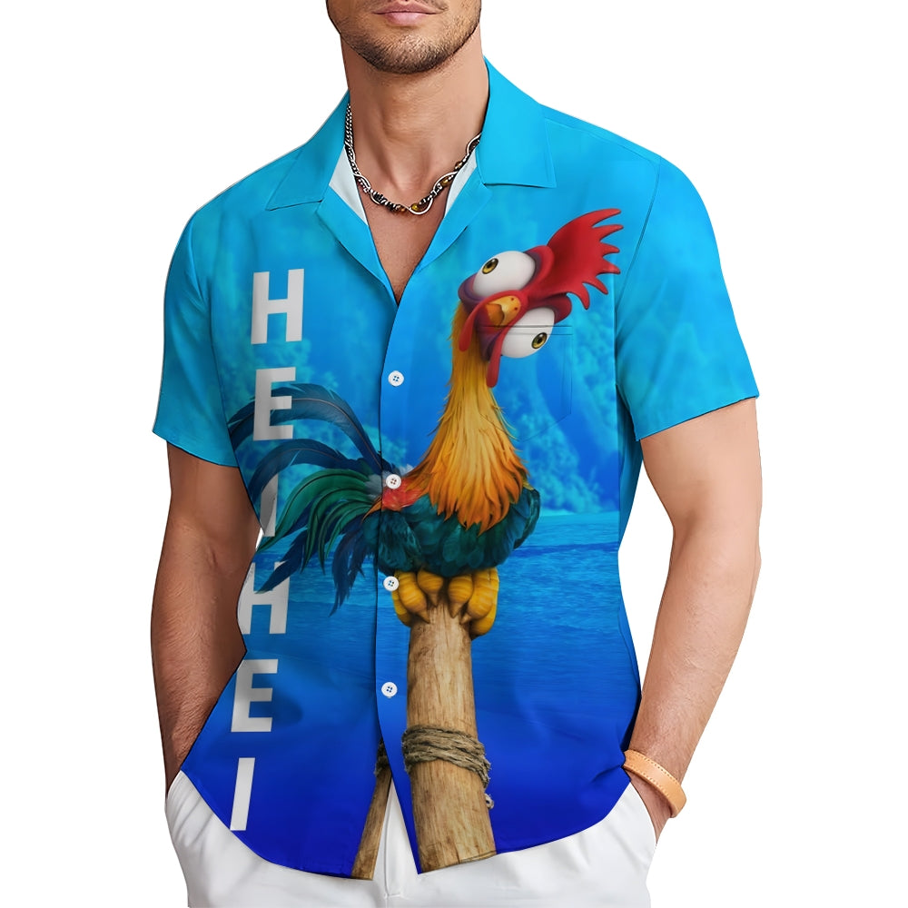 Funny Rooster Cartoon Print Short Sleeve Shirt 2410002328