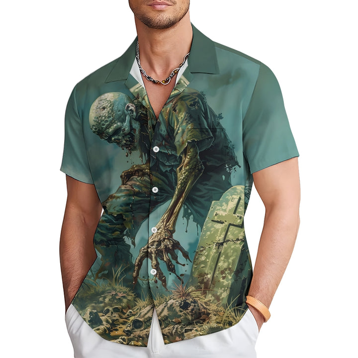 Halloween Horror Zombie Print Casual Short Sleeve Shirt 2408004470