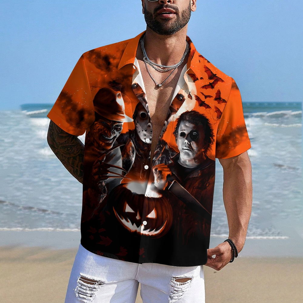 Halloween Horror Character Print Casual Short Sleeve Shirt 2408002740