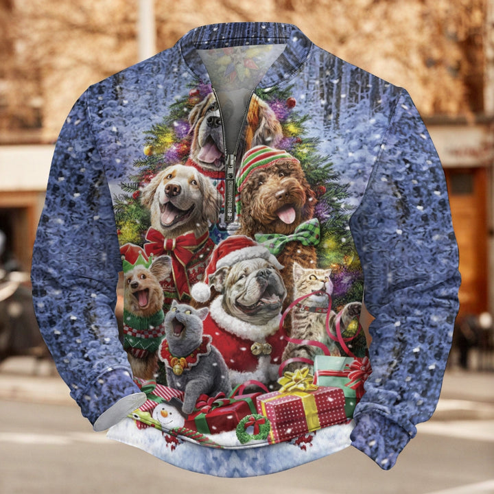 Christmas Gifts Dogs And Cats Print Half Zip Sweatshirt 2410006223