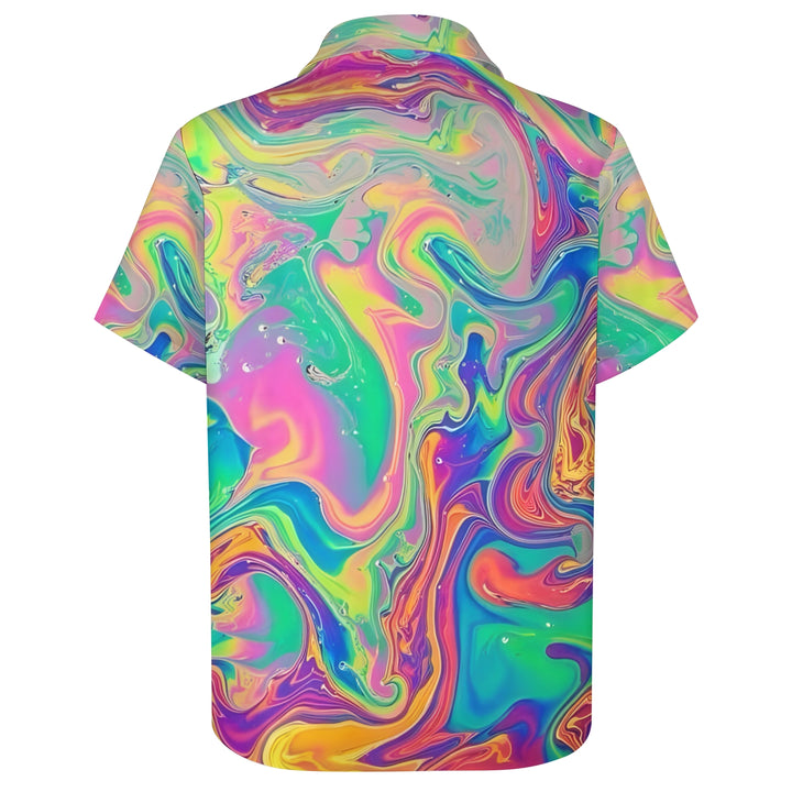 Colorful Fluid Art Print Casual Short Sleeve Shirt 2404001899