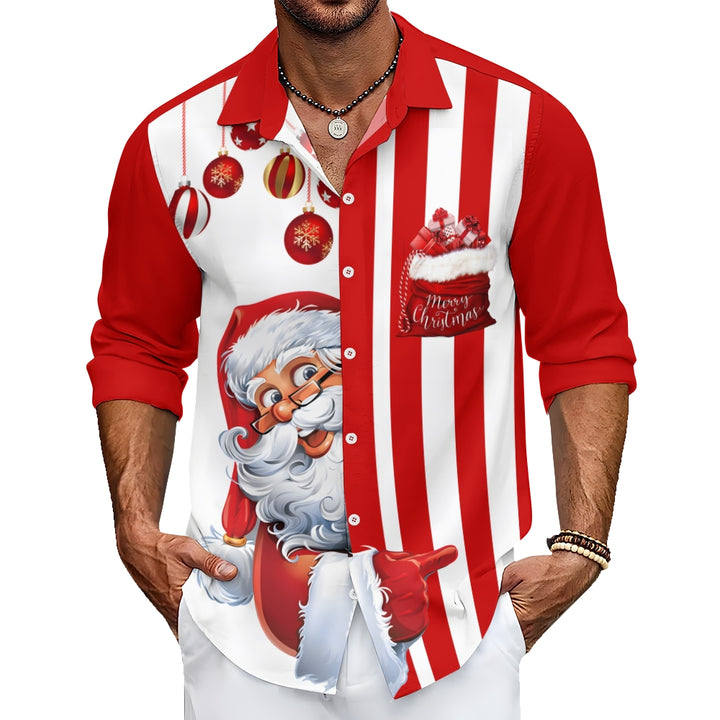 Men's Santa Gift Print Long Sleeve Shirt