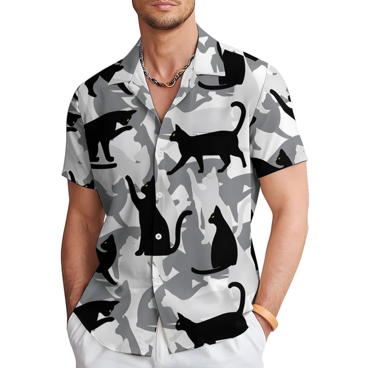 Men's Cats Casual Short Sleeve Shirt 2404000236