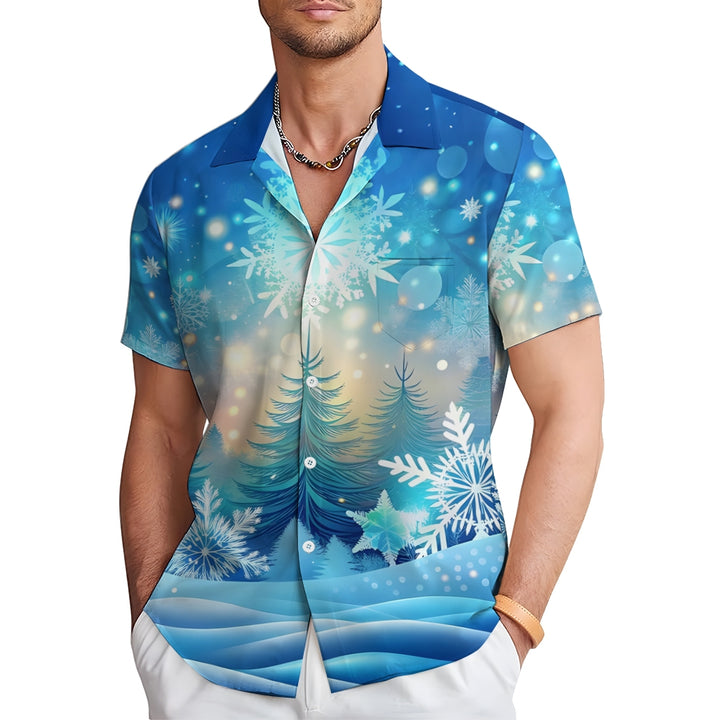 Men's Snowflake Pine Tree Print Short Sleeve Shirt 2412006506