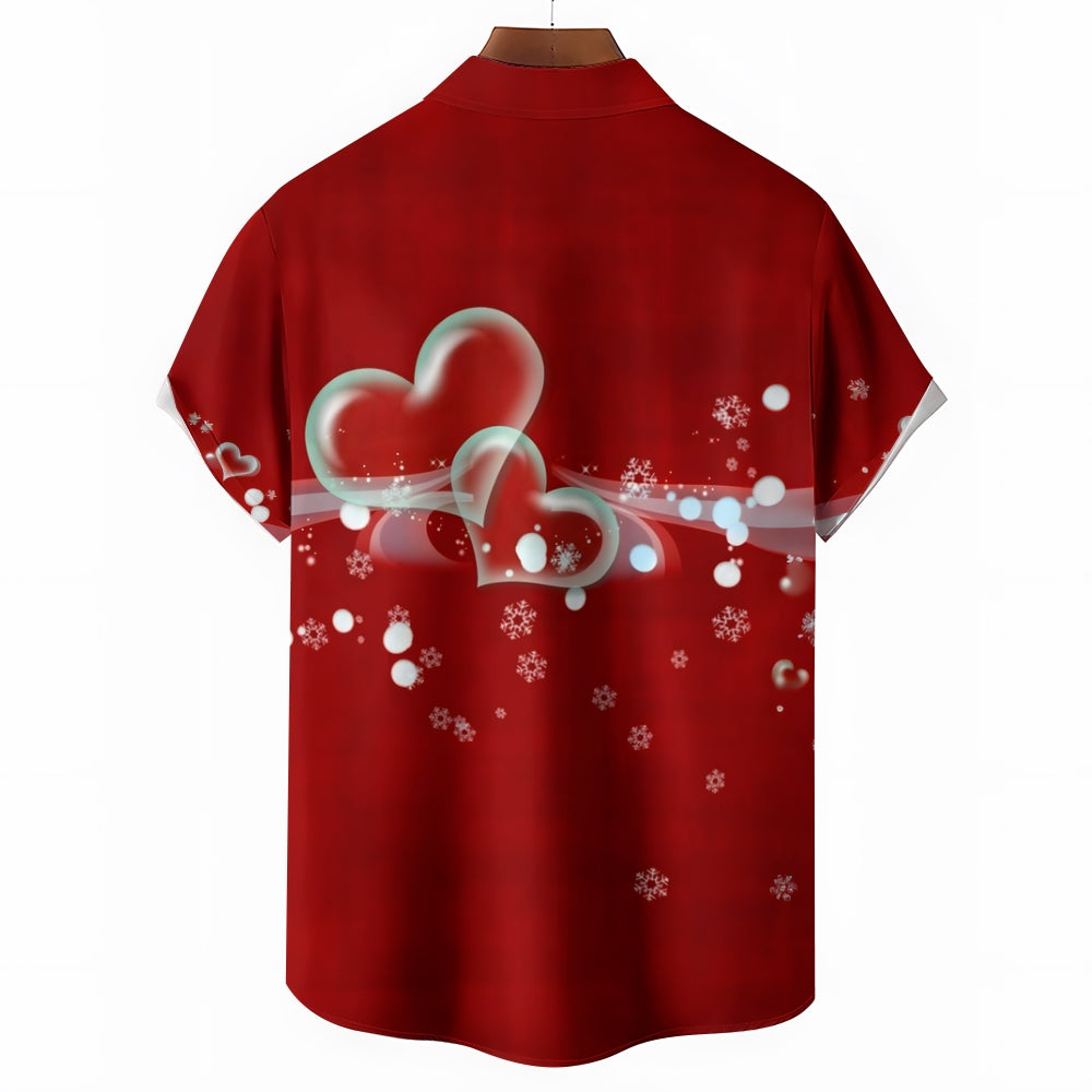 Men's Valentine's Day Heart Print Short Sleeve Shirt 2412008913