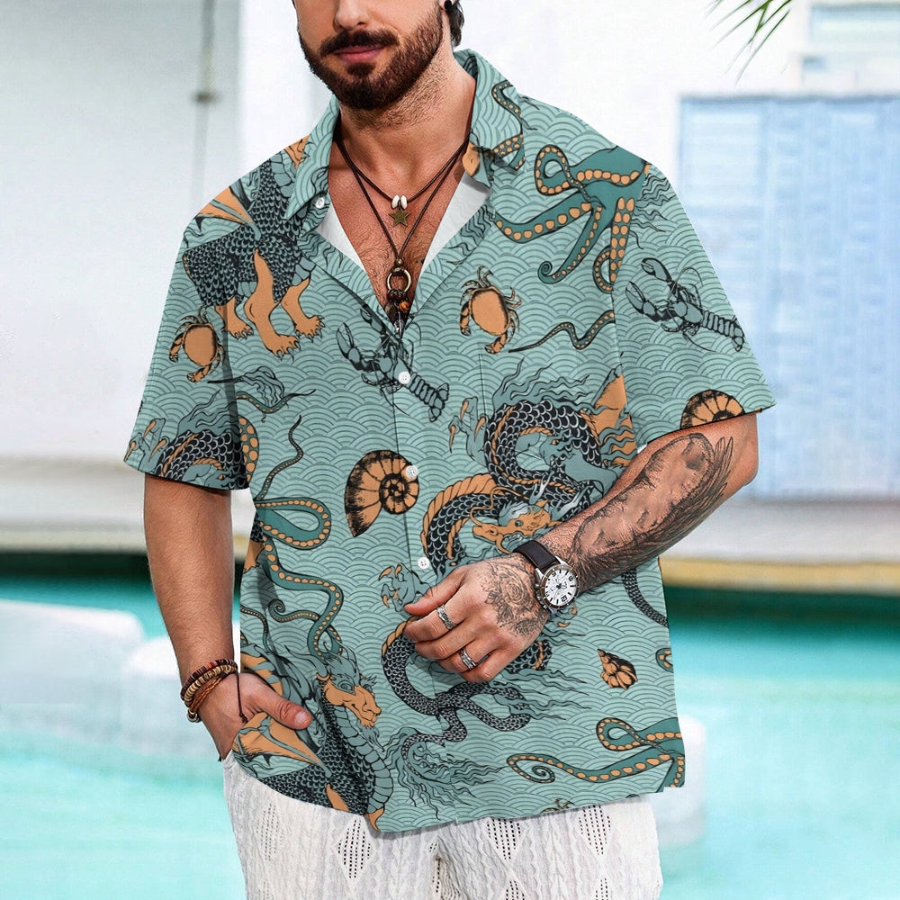 Mythical Beasts And Marine Life Prints Short Sleeve Shirt 2410006997