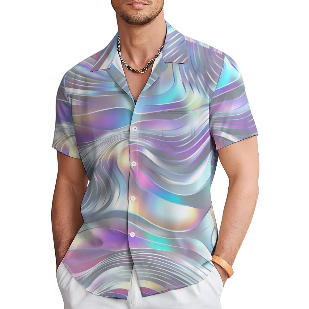 Colorful Curve Art Print Casual Short Sleeve Shirt 2410001374