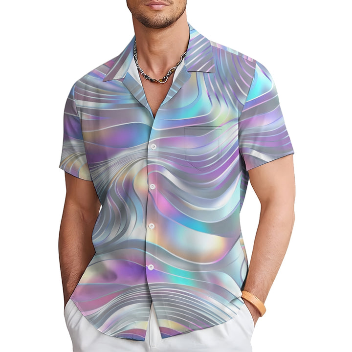 Colorful Curve Art Print Casual Short Sleeve Shirt 2410001374