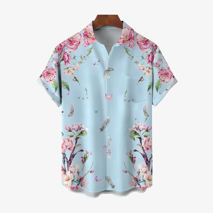 Floral Art Poster Casual Large Size Short Sleeve Shirt 2406000414