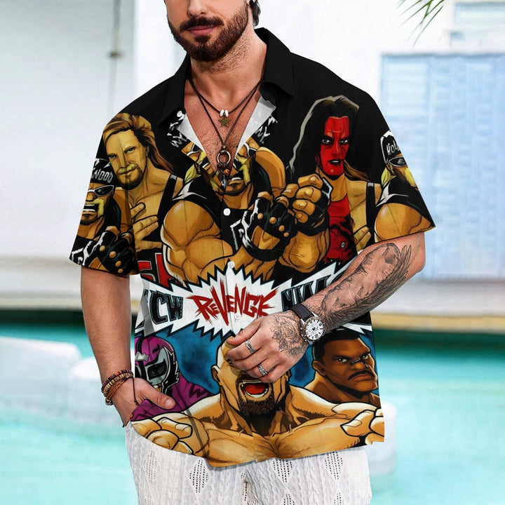 Cartoon Wrestler Print Casual Short Sleeve Shirt 2409004513