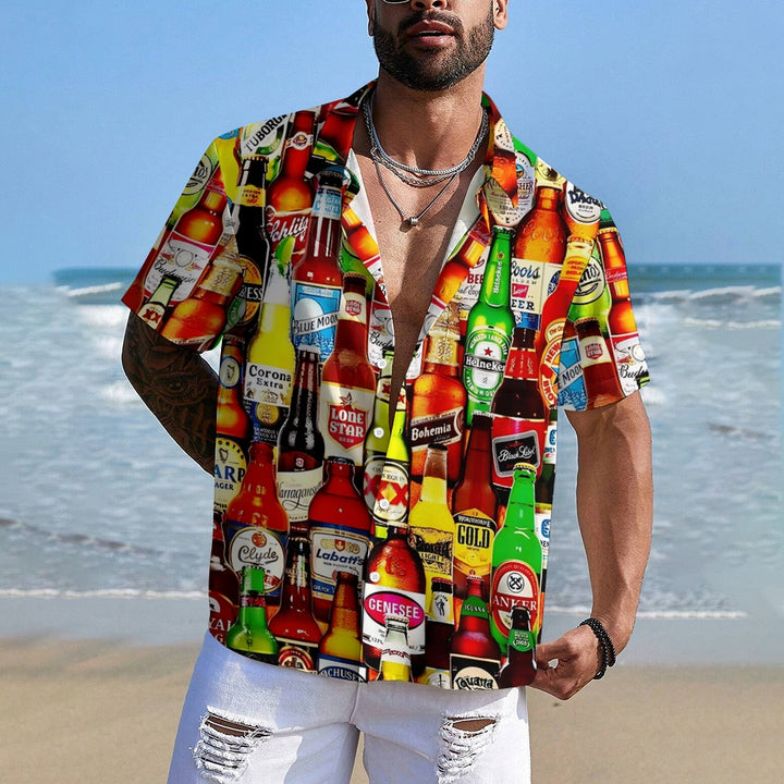 Beer Print Casual Oversized Short Sleeve Shirt 2407003567