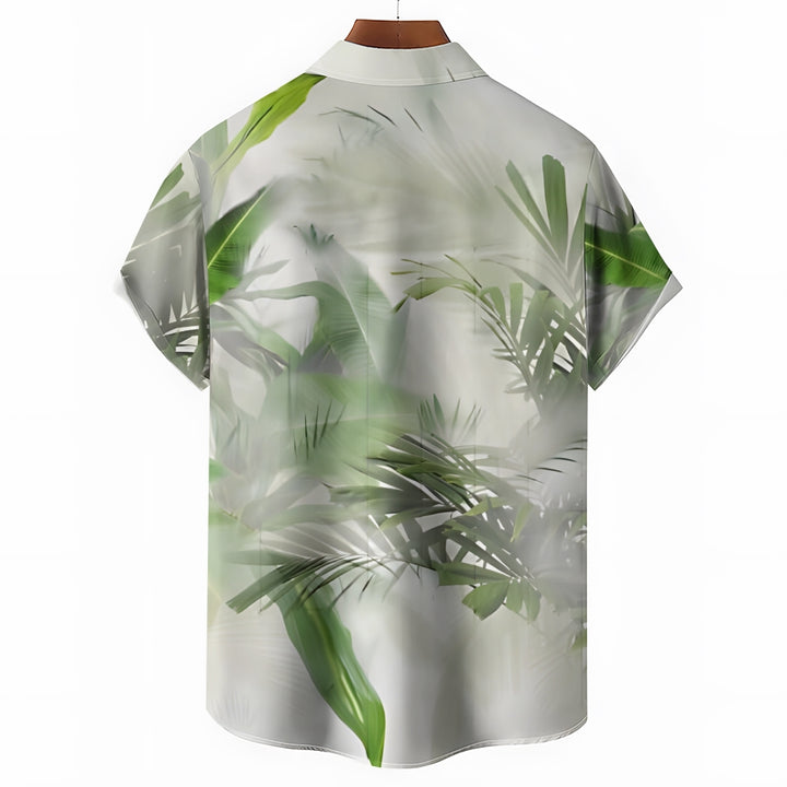 Men's Tropical Plant Glass Print Short Sleeve Shirt 2412002238