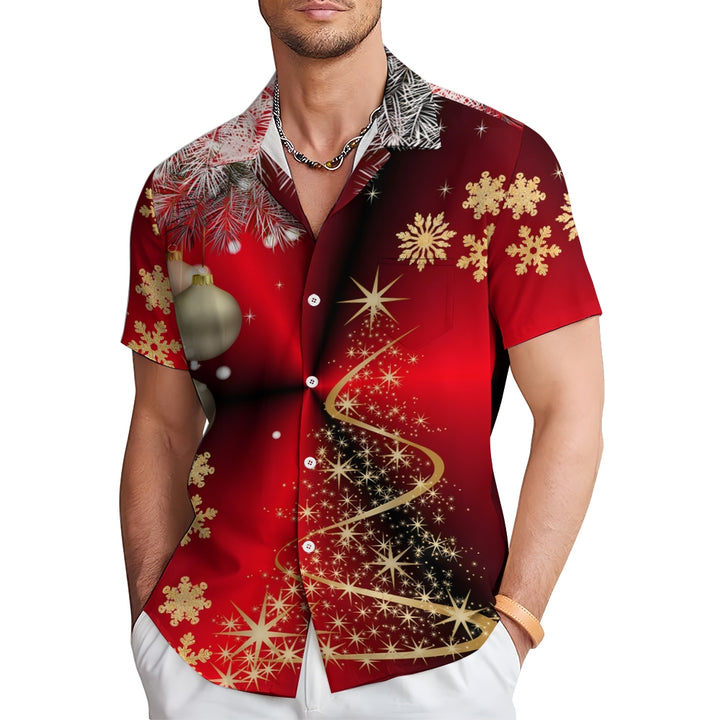 Christmas Tree Decorations Print Casual Short Sleeve Shirt 2412003168