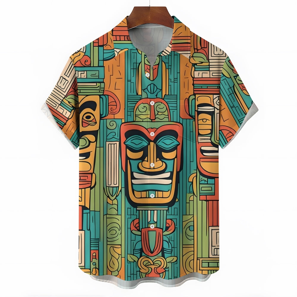 Men's Tiki Art Print Casual Short-Sleeved Shirt 2410005816