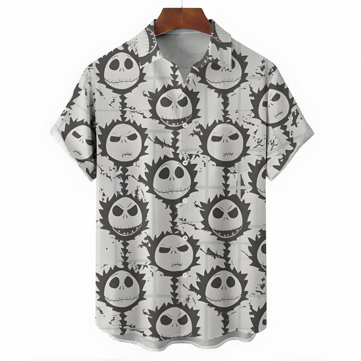 Halloween Cartoon Character Print Casual Oversized Short-Sleeved Shirt 2407004514