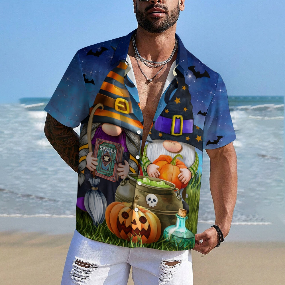 Halloween Gnome Print Casual Oversized Short Sleeve Shirt 2407005543