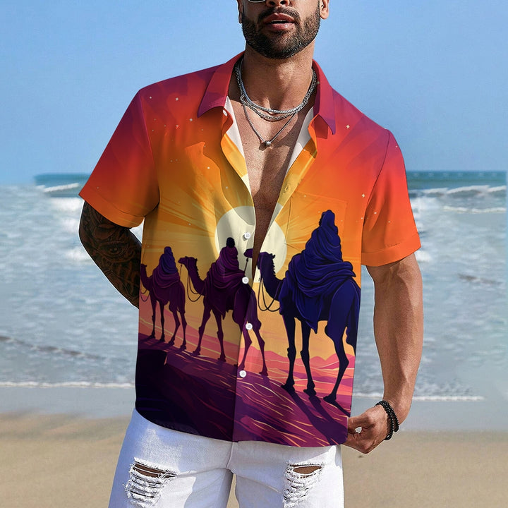 Three Kings Day Prints Casual Short Sleeve Shirt 2411013104