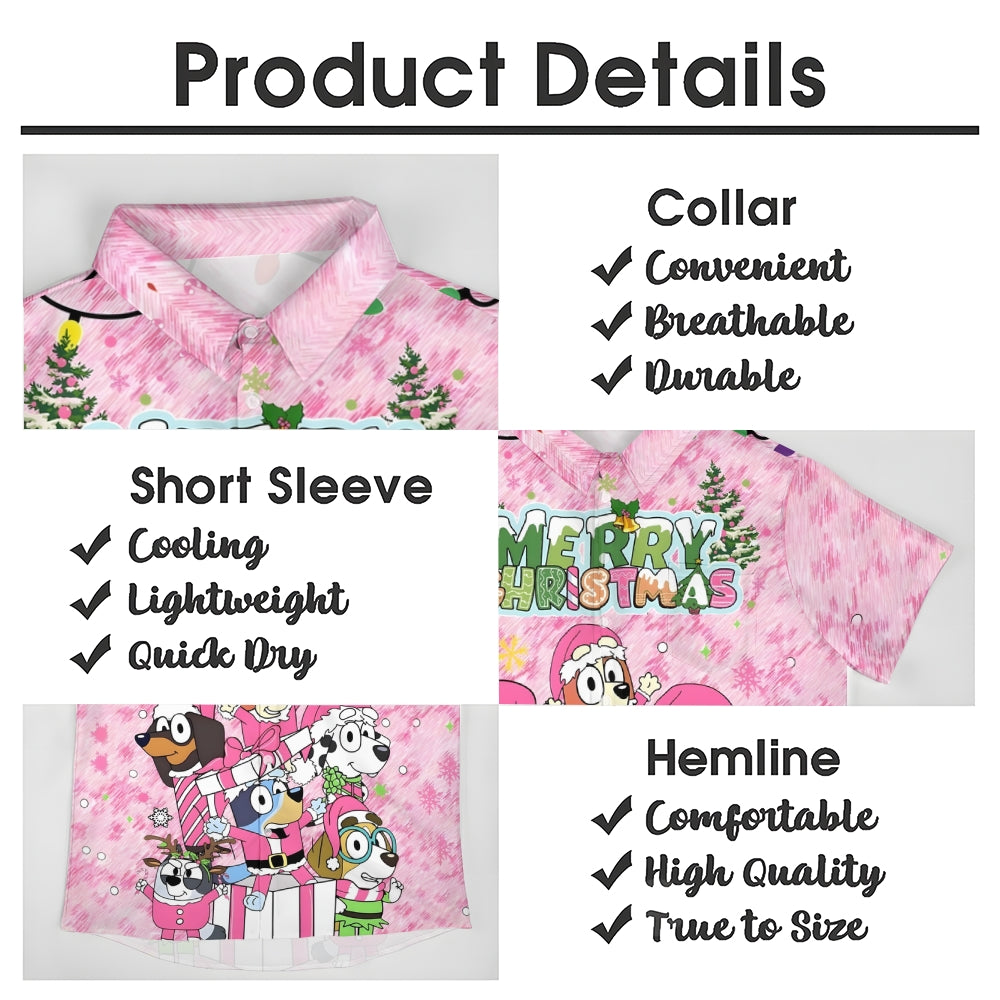 Merry Christmas Cartoon Dog Print Short Sleeve Shirt 2411011850