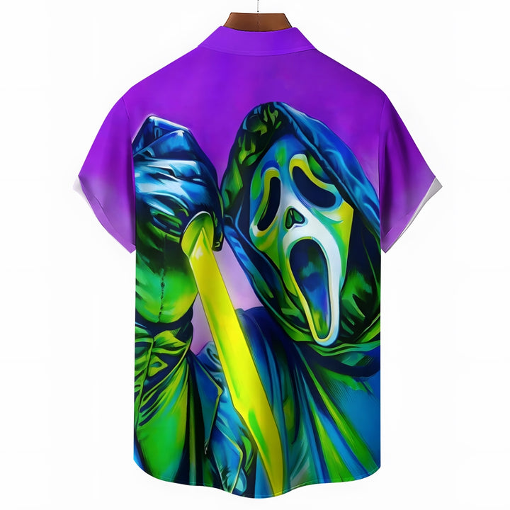 Halloween Grim Reaper Horror Casual Short Sleeve Shirt 2408004498