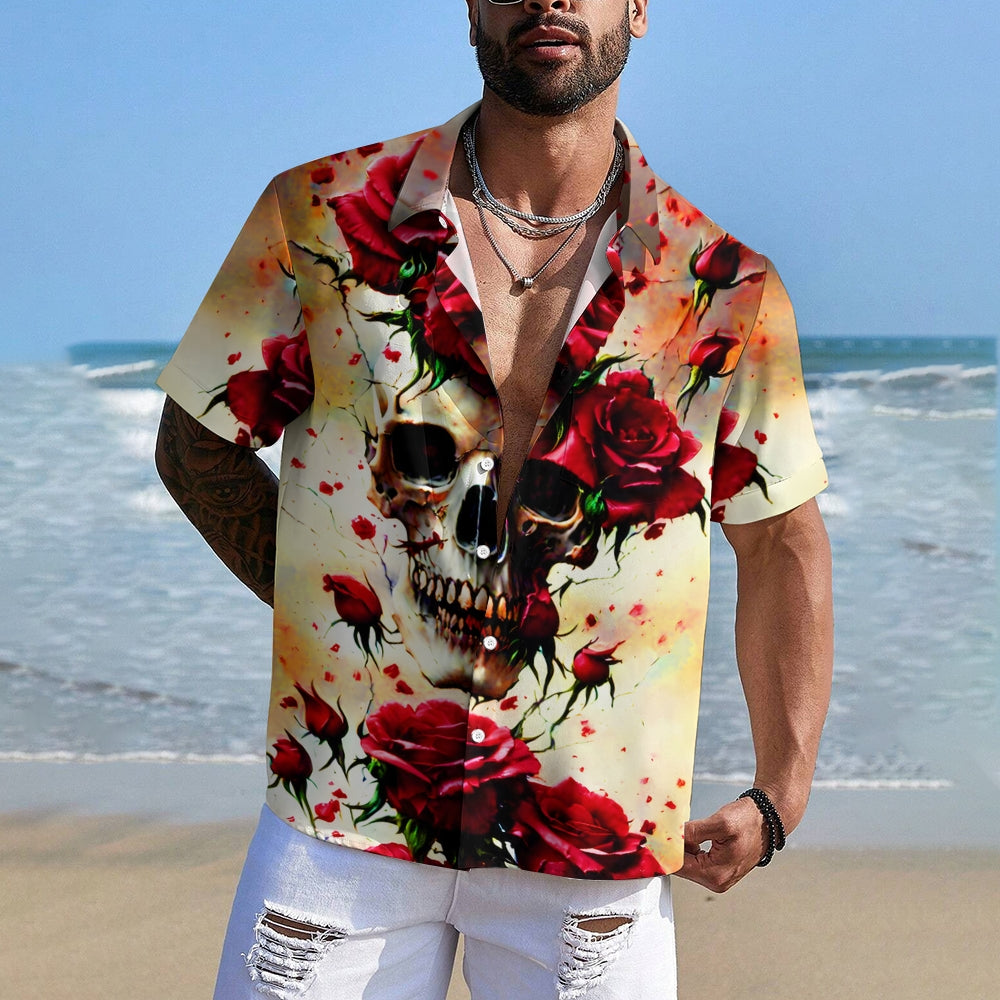 Men's Skull and Roses Short Sleeve Shirt 2412008568