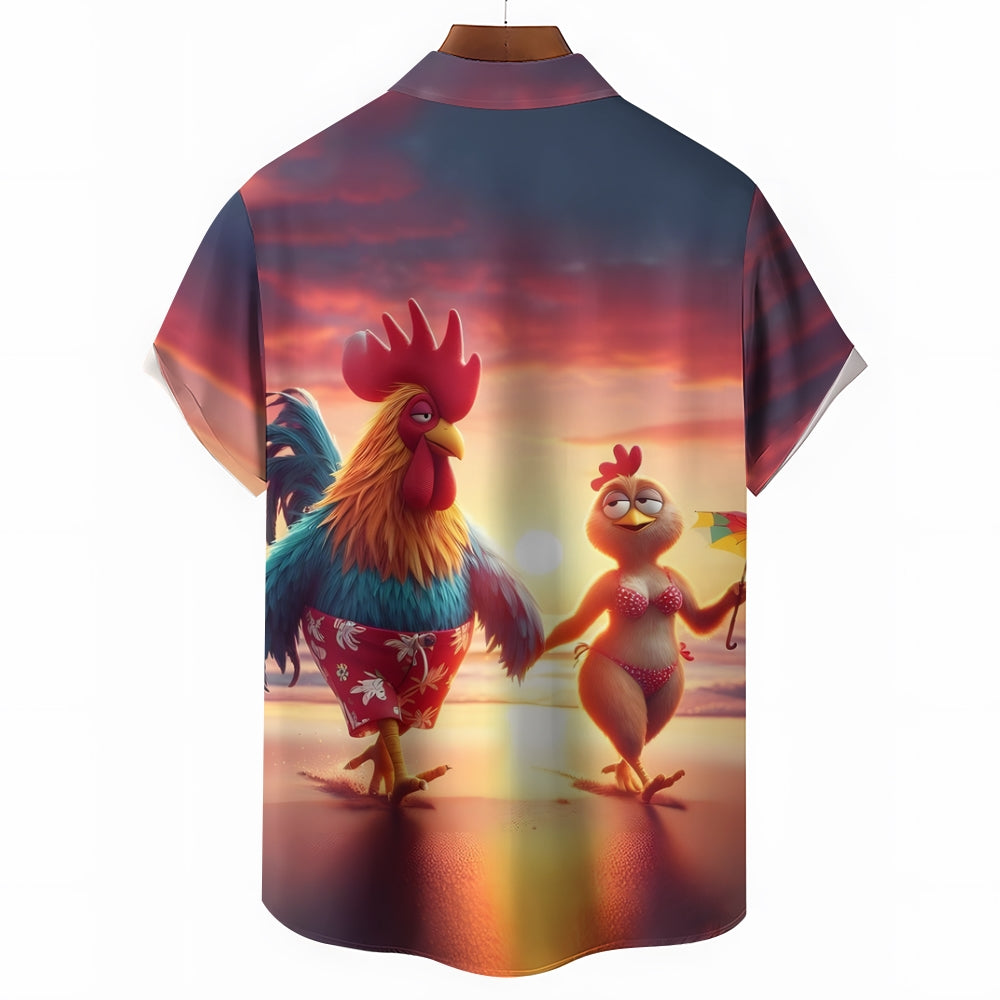 Love Chicken Hawaiian Casual Short Sleeve Shirt 2409002579