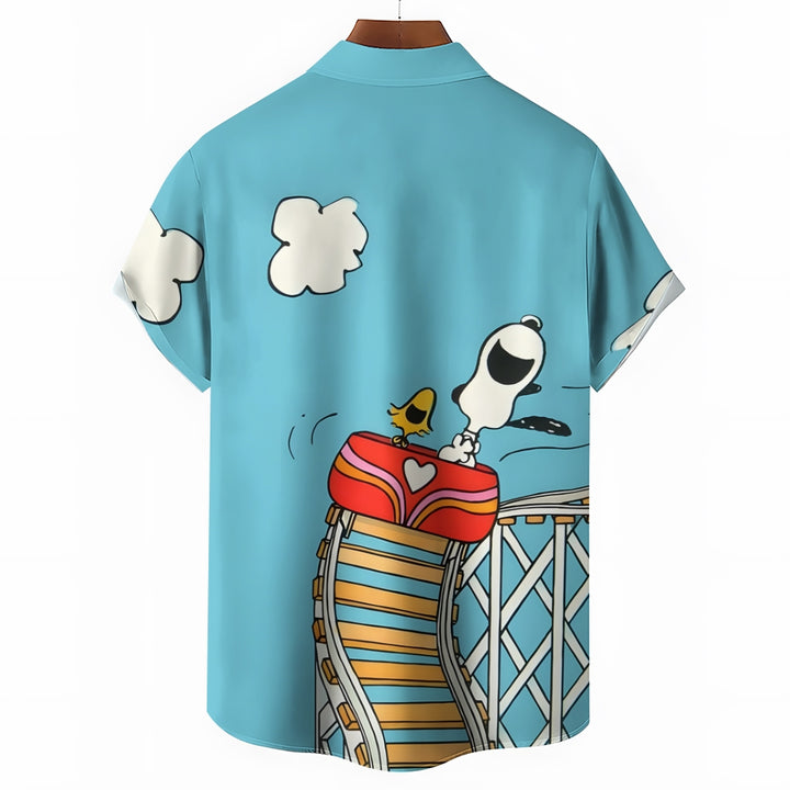 Cartoon Puppy Roller Coaster Hawaiian Casual Short Sleeve Shirt 2408007568