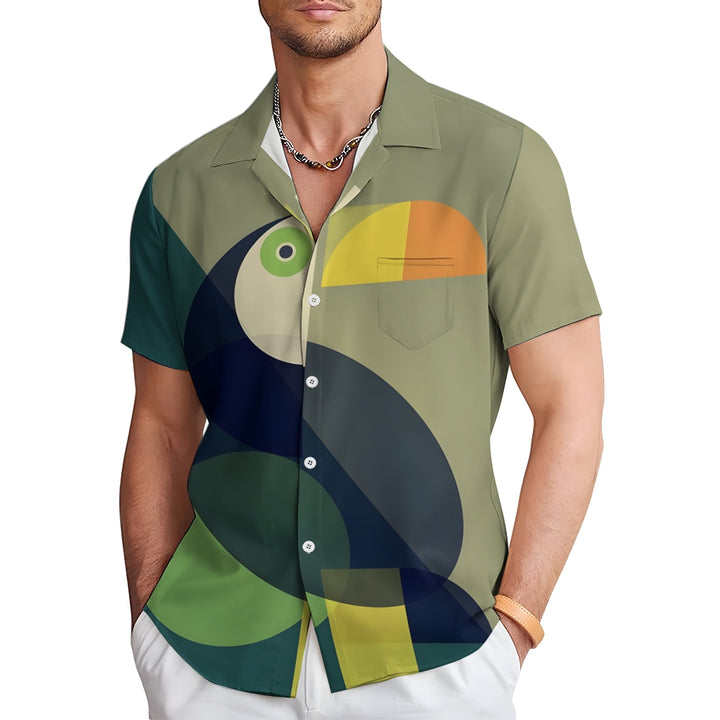 Geometric Toucan Print Casual Short Sleeve Shirt 2410004373