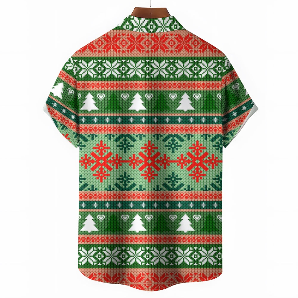 Christmas Decoration Print Casual Short Sleeve Shirt 2410007576