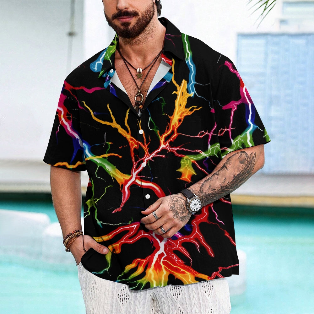 Men's Colorful Lightning Print Casual Short Sleeve Shirt 2410009058