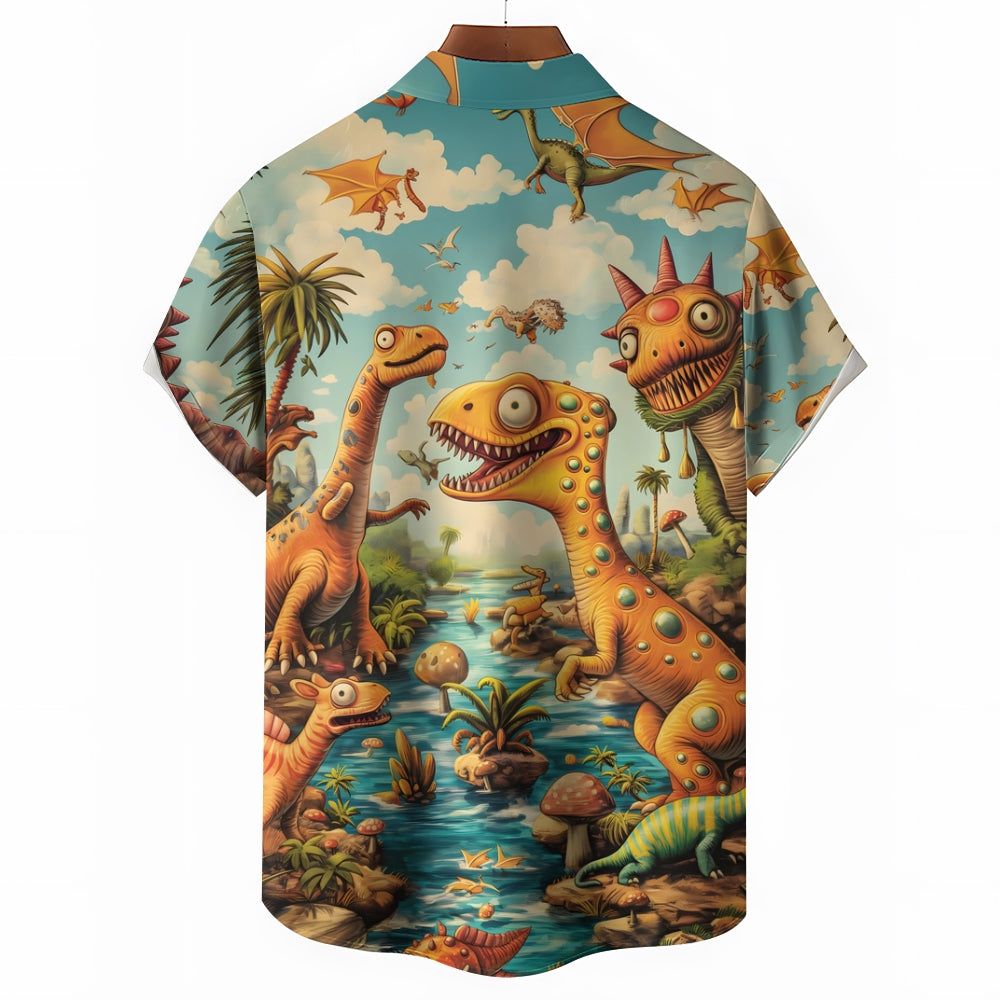 Funny Dinosaur Print Casual Short Sleeve Shirt 2408004532