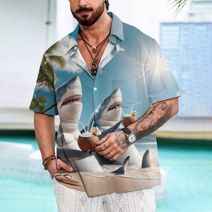 Beach Vacation Shark Casual Short Sleeve Shirt 2409002266