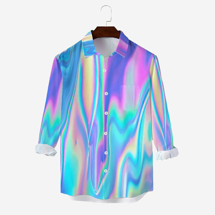 Men's Casual Gradient Color Printed Long Sleeve Shirt 2401000059