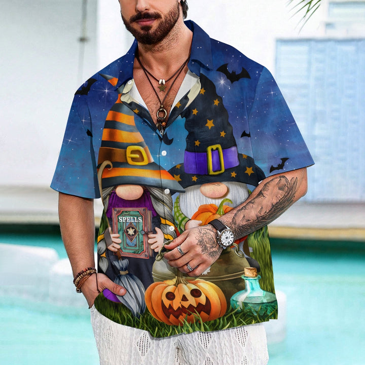 Halloween Gnome Print Casual Oversized Short Sleeve Shirt 2407005543