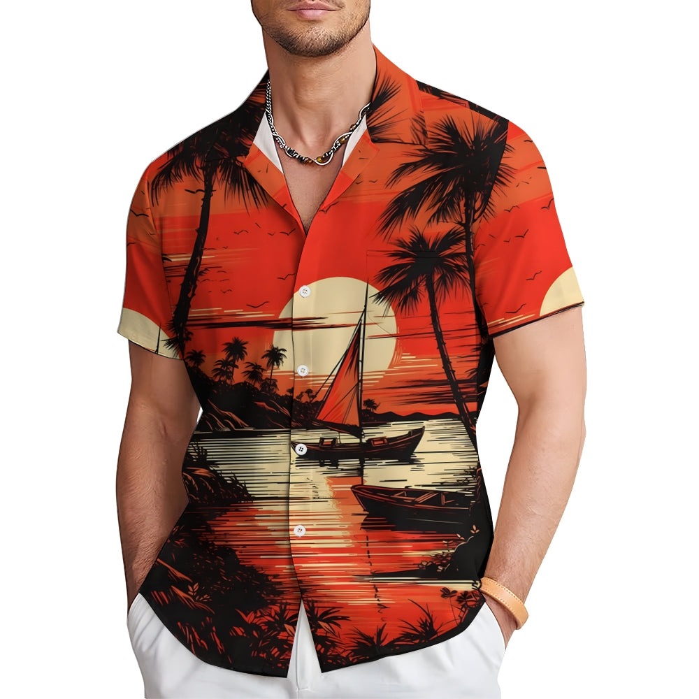 Men's Hawaiian Sailboat Casual Short Sleeve Shirt 2405000208