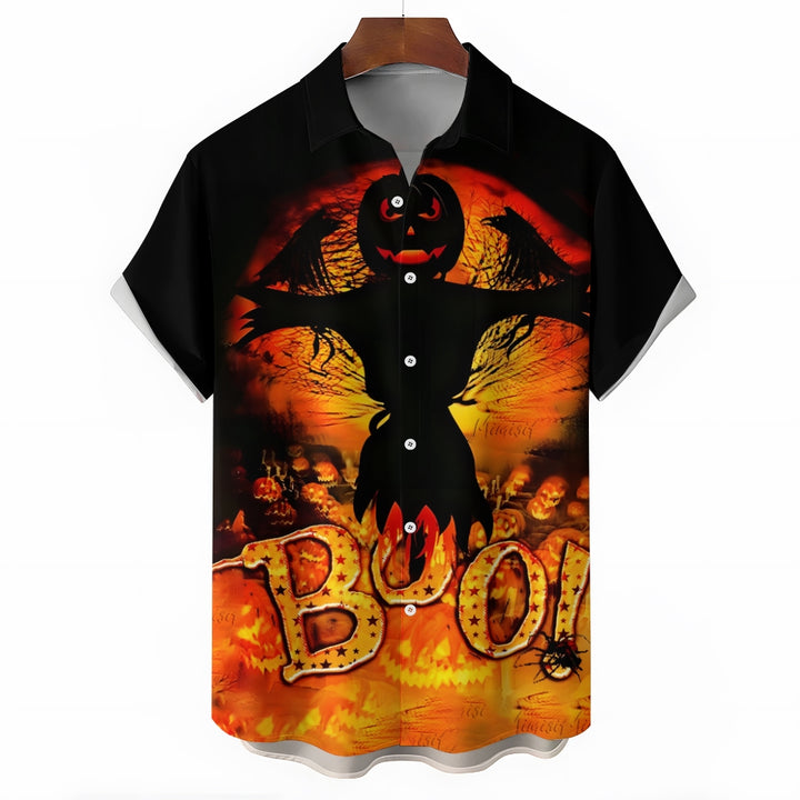 Halloween Ghost Pumpkin BOO！Casual Short Sleeve Shirt 2408006991