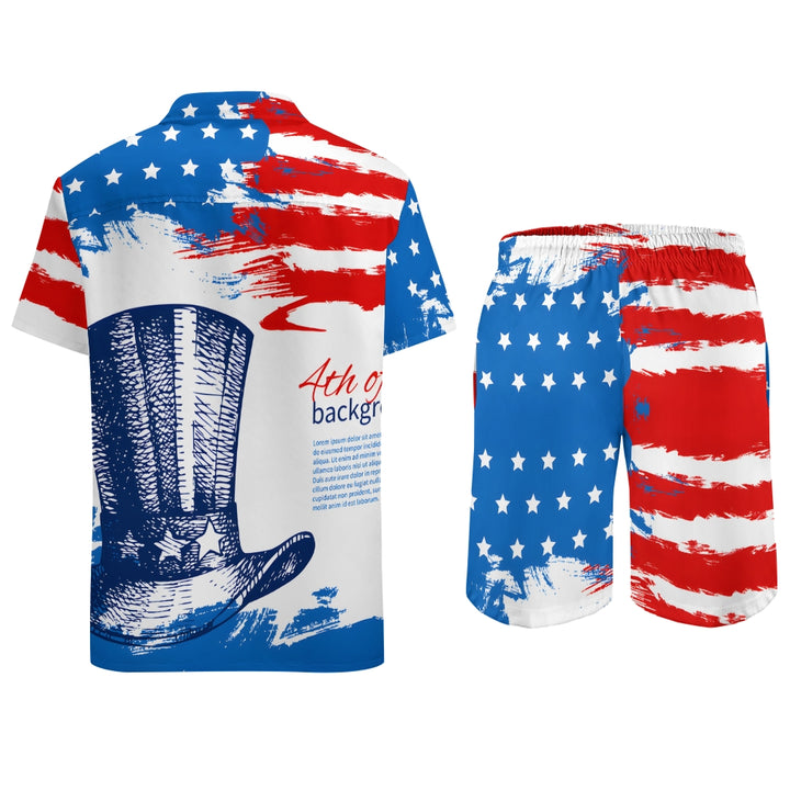 Men's American Flag Print Beach Two-Piece Suit 2404000015