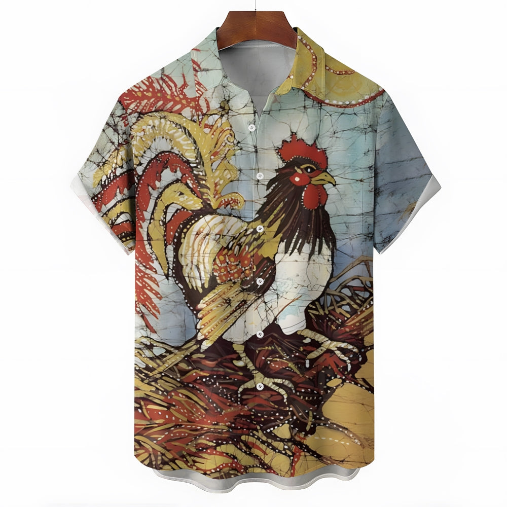 Rooster Cartoon Print Casual Large Size Short Sleeve Shirt 2407000456