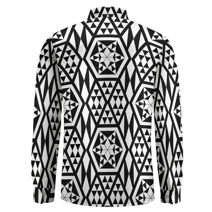 Black And White Geometric Print Long Sleeve Shirt 2410004523