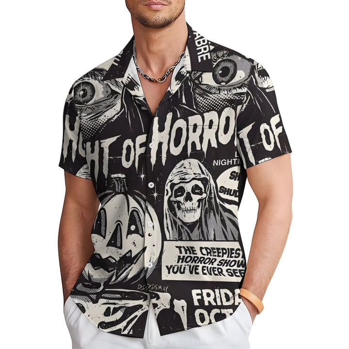 Halloween Horror Print Casual Short Sleeve Shirt 2408002796