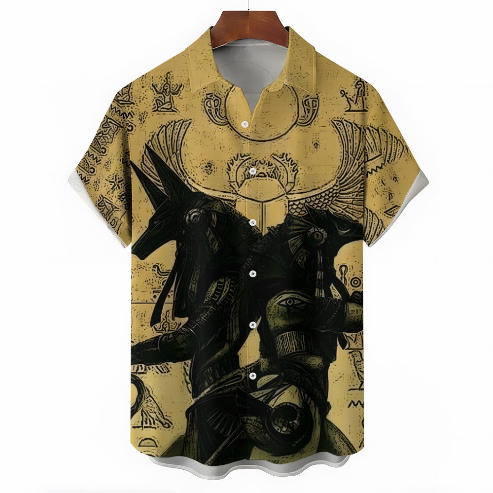 Egyptian Anubis Art Print Casual Short Sleeve Shirt 2409004540