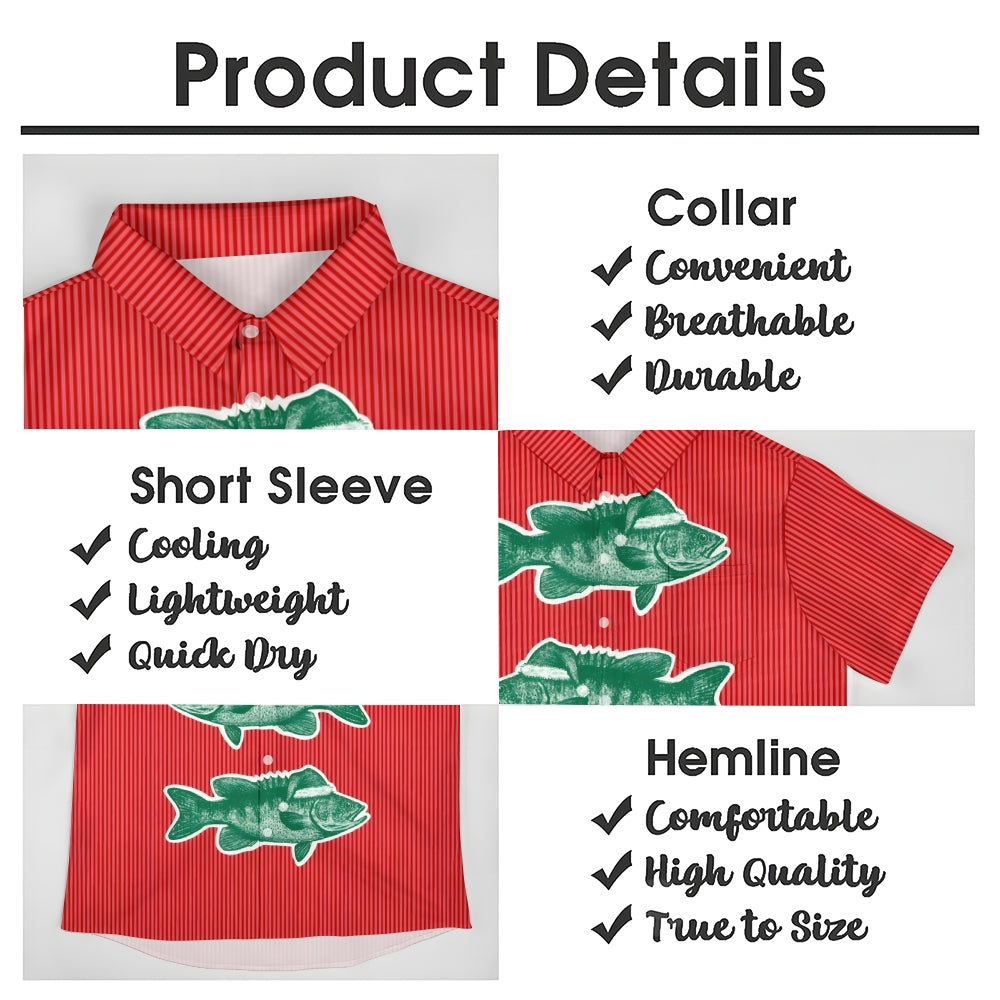 Striped Christmas Fish Print Casual Short Sleeve Shirt 2412006800