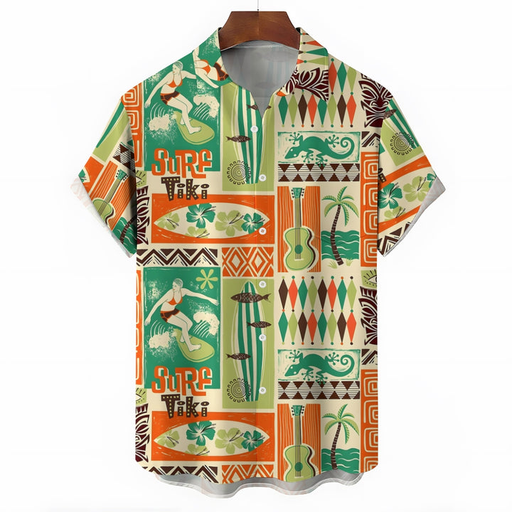Hawaiian Tiki Art Poster Casual Short Sleeve Shirt 2406000415