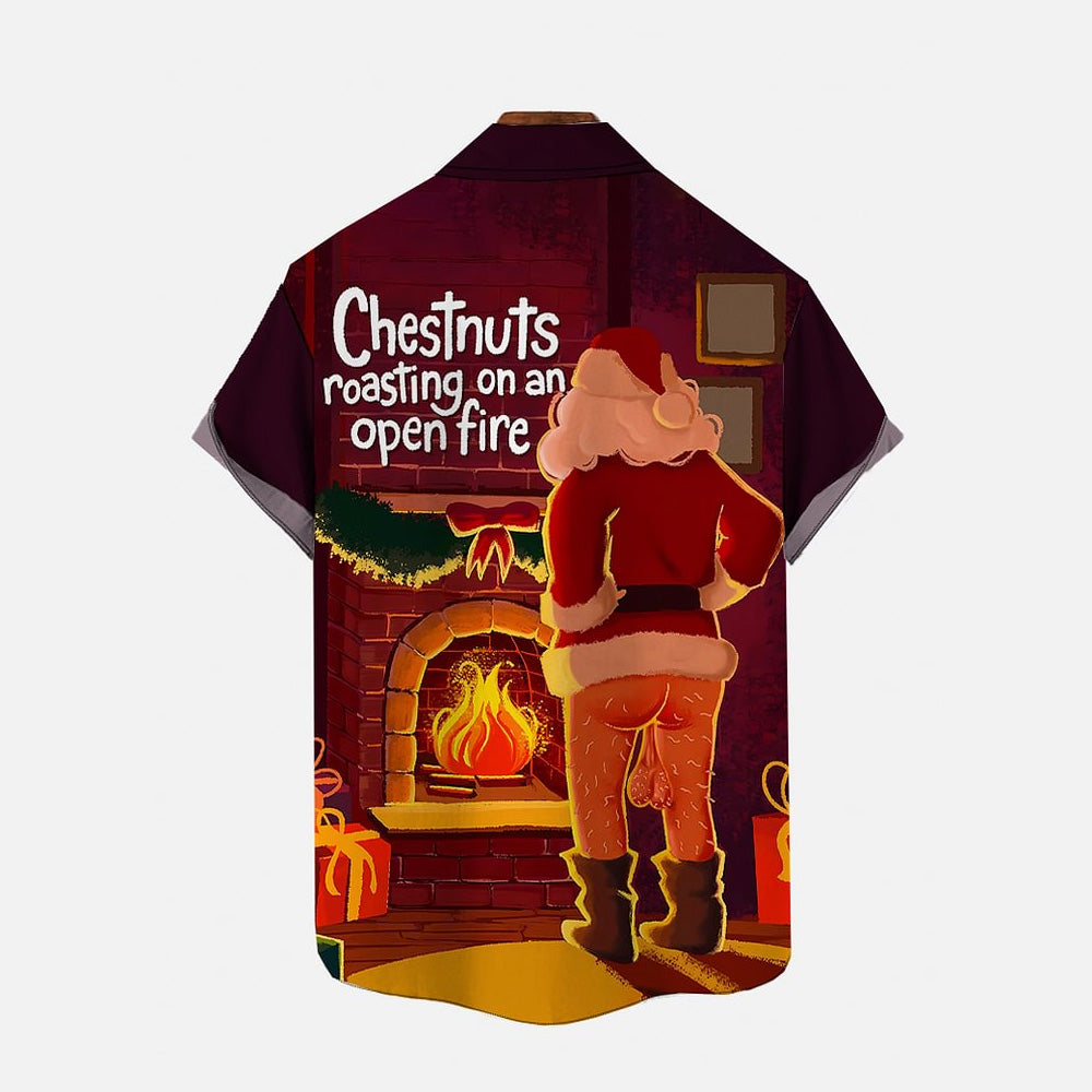 Fun Christmas Chestnuts Roasting On An Open Fire Printing Short Sleeve Shirt