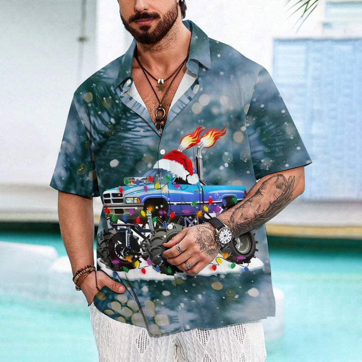 Truck Christmas Colored Lights Casual Short Sleeve Shirt 2408007723