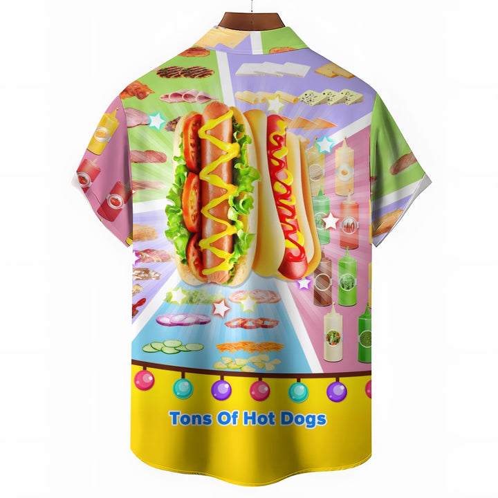 Hot Dog Food Print Casual Short Sleeve Shirt 2408009517