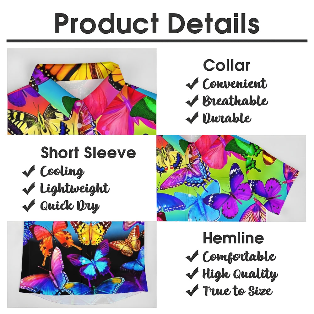 Colorful Butterfly Print Casual Oversized Short Sleeve Shirt 2407005199